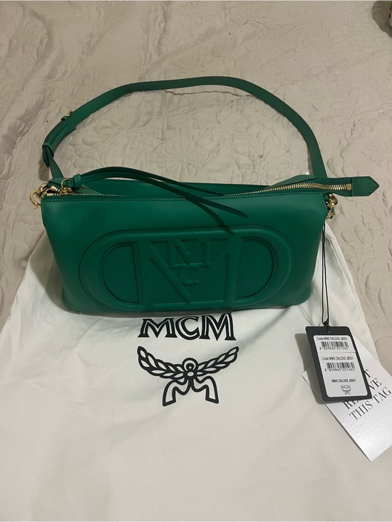 MCM Handbags - MCM Emerald Green Leather Logo Crossbody Bag